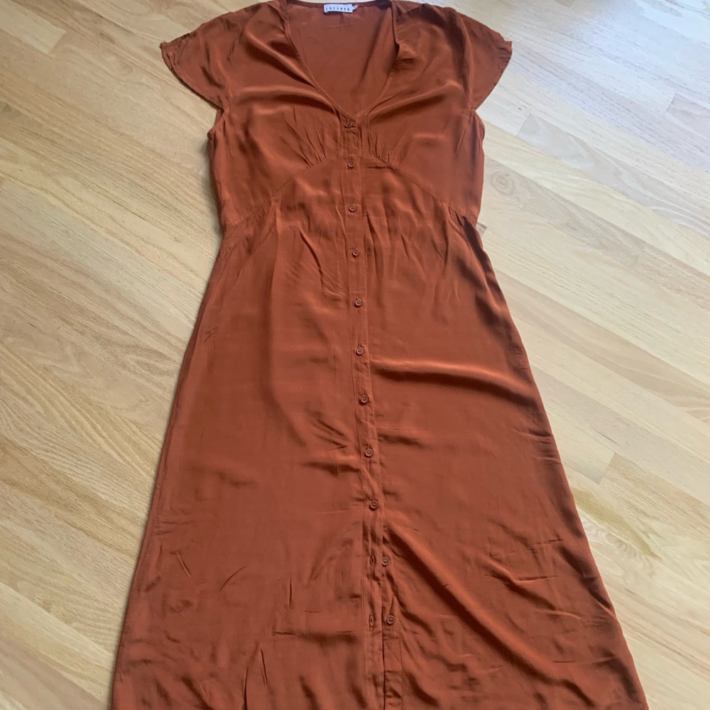 Lacausa  Womens Long Maxe Dress Brick Orange Color Sz small Buttoned